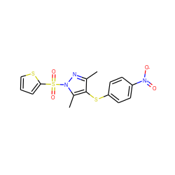 Cc1nn(S(=O)(=O)c2cccs2)c(C)c1Sc1ccc([N+](=O)[O-])cc1 ZINC000002679030