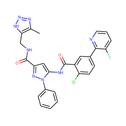 Cc1nn[nH]c1CNC(=O)c1cc(NC(=O)c2cc(-c3ncccc3F)ccc2Cl)n(-c2ccccc2)n1 ZINC001772590137