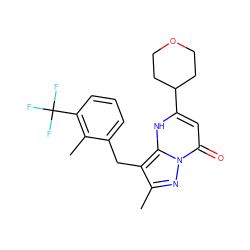 Cc1nn2c(=O)cc(C3CCOCC3)[nH]c2c1Cc1cccc(C(F)(F)F)c1C ZINC000103078783