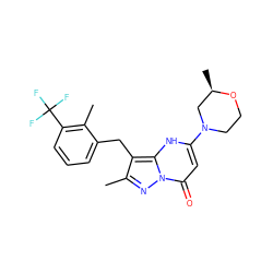 Cc1nn2c(=O)cc(N3CCO[C@H](C)C3)[nH]c2c1Cc1cccc(C(F)(F)F)c1C ZINC000095583311