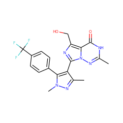 Cc1nn2c(-c3c(C)nn(C)c3-c3ccc(C(F)(F)F)cc3)nc(CO)c2c(=O)[nH]1 ZINC001772618042