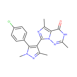 Cc1nn2c(-c3c(C)nn(C)c3-c3ccc(Cl)cc3)nc(C)c2c(=O)[nH]1 ZINC001772590802