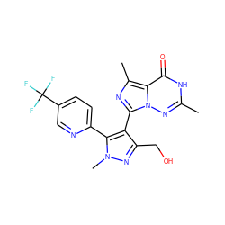 Cc1nn2c(-c3c(CO)nn(C)c3-c3ccc(C(F)(F)F)cn3)nc(C)c2c(=O)[nH]1 ZINC001772631955