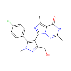 Cc1nn2c(-c3c(CO)nn(C)c3-c3ccc(Cl)cc3)nc(C)c2c(=O)[nH]1 ZINC001772597476