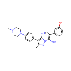 Cc1nn2c(N)c(-c3cccc(O)c3)cnc2c1-c1ccc(N2CCN(C)CC2)cc1 ZINC000049089227