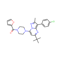 Cc1nn2c(N3CCN(C(=O)c4ccco4)CC3)cc(C(C)(C)C)nc2c1-c1ccc(Cl)cc1 ZINC000002209037