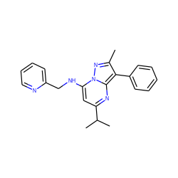 Cc1nn2c(NCc3ccccn3)cc(C(C)C)nc2c1-c1ccccc1 ZINC000012421706