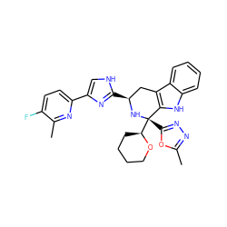 Cc1nnc([C@@]2([C@@H]3CCCCO3)N[C@@H](c3nc(-c4ccc(F)c(C)n4)c[nH]3)Cc3c2[nH]c2ccccc32)o1 ZINC000169702931