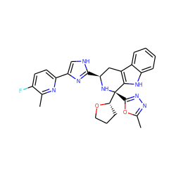 Cc1nnc([C@@]2([C@@H]3CCCO3)N[C@@H](c3nc(-c4ccc(F)c(C)n4)c[nH]3)Cc3c2[nH]c2ccccc32)o1 ZINC000169702927