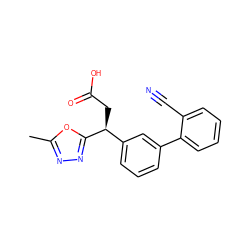 Cc1nnc([C@@H](CC(=O)O)c2cccc(-c3ccccc3C#N)c2)o1 ZINC001772623193