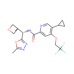 Cc1nnc([C@@H](NC(=O)c2cc(OCC(F)(F)F)c(C3CC3)cn2)C2(C)COC2)o1 ZINC000146212267