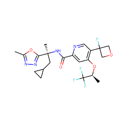 Cc1nnc([C@](C)(CC2CC2)NC(=O)c2cc(O[C@@H](C)C(F)(F)F)c(C3(F)COC3)cn2)o1 ZINC000146218027