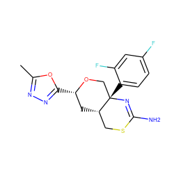 Cc1nnc([C@H]2C[C@H]3CSC(N)=N[C@@]3(c3ccc(F)cc3F)CO2)o1 ZINC000146169092