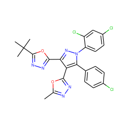 Cc1nnc(-c2c(-c3nnc(C(C)(C)C)o3)nn(-c3ccc(Cl)cc3Cl)c2-c2ccc(Cl)cc2)o1 ZINC000049678278