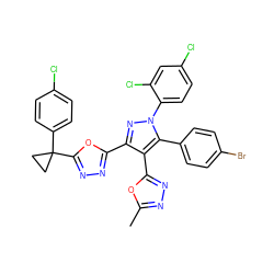 Cc1nnc(-c2c(-c3nnc(C4(c5ccc(Cl)cc5)CC4)o3)nn(-c3ccc(Cl)cc3Cl)c2-c2ccc(Br)cc2)o1 ZINC000049722666