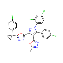 Cc1nnc(-c2c(-c3nnc(C4(c5ccc(Cl)cc5)CC4)o3)nn(-c3ccc(Cl)cc3Cl)c2-c2ccc(Cl)cc2)o1 ZINC000049670087