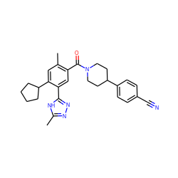 Cc1nnc(-c2cc(C(=O)N3CCC(c4ccc(C#N)cc4)CC3)c(C)cc2C2CCCC2)[nH]1 ZINC000150330193