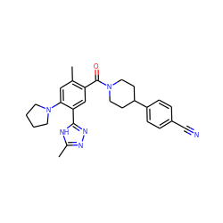 Cc1nnc(-c2cc(C(=O)N3CCC(c4ccc(C#N)cc4)CC3)c(C)cc2N2CCCC2)[nH]1 ZINC000149358996