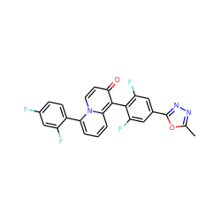 Cc1nnc(-c2cc(F)c(-c3c(=O)ccn4c(-c5ccc(F)cc5F)cccc34)c(F)c2)o1 ZINC000034984358