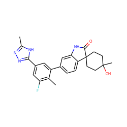 Cc1nnc(-c2cc(F)c(C)c(-c3ccc4c(c3)NC(=O)C43CCC(C)(O)CC3)c2)[nH]1 ZINC000115621889