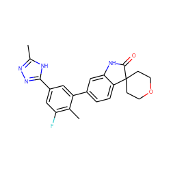 Cc1nnc(-c2cc(F)c(C)c(-c3ccc4c(c3)NC(=O)C43CCOCC3)c2)[nH]1 ZINC000117960459