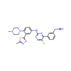 Cc1nnc(-c2cc(Nc3ncc(Cl)c(-c4cccc(CC#N)c4)n3)ccc2N2CCN(C)CC2)o1 ZINC000096272938