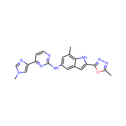 Cc1nnc(-c2cc3cc(Nc4nccc(-c5cn(C)cn5)n4)cc(C)c3[nH]2)o1 ZINC000473145422