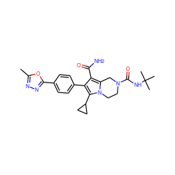 Cc1nnc(-c2ccc(-c3c(C(N)=O)c4n(c3C3CC3)CCN(C(=O)NC(C)(C)C)C4)cc2)o1 ZINC001772634107