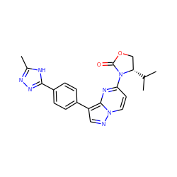 Cc1nnc(-c2ccc(-c3cnn4ccc(N5C(=O)OC[C@@H]5C(C)C)nc34)cc2)[nH]1 ZINC000116184572