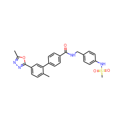 Cc1nnc(-c2ccc(C)c(-c3ccc(C(=O)NCc4ccc(NS(C)(=O)=O)cc4)cc3)c2)o1 ZINC000029131252