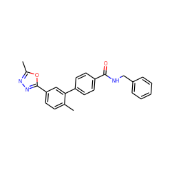 Cc1nnc(-c2ccc(C)c(-c3ccc(C(=O)NCc4ccccc4)cc3)c2)o1 ZINC000029131254