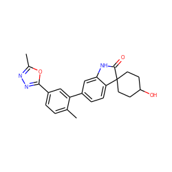 Cc1nnc(-c2ccc(C)c(-c3ccc4c(c3)NC(=O)C43CCC(O)CC3)c2)o1 ZINC000115621027