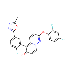 Cc1nnc(-c2ccc(F)c(-c3c(=O)ccn4nc(Oc5ccc(F)cc5F)ccc34)c2)o1 ZINC000084732697