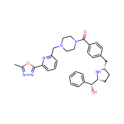 Cc1nnc(-c2cccc(CN3CCN(C(=O)c4ccc(C[C@@H]5CC[C@H]([C@H](O)c6ccccc6)N5)cc4)CC3)n2)o1 ZINC001772582059