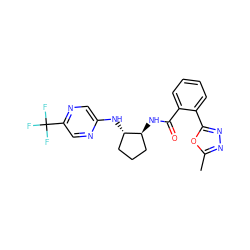 Cc1nnc(-c2ccccc2C(=O)N[C@H]2CCC[C@@H]2Nc2cnc(C(F)(F)F)cn2)o1 ZINC001772598190