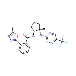 Cc1nnc(-c2ccccc2C(=O)N[C@H]2CCC[C@]2(C)Nc2cnc(C(F)(F)F)cn2)o1 ZINC001772657081