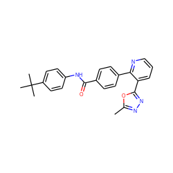 Cc1nnc(-c2cccnc2-c2ccc(C(=O)Nc3ccc(C(C)(C)C)cc3)cc2)o1 ZINC000038149559