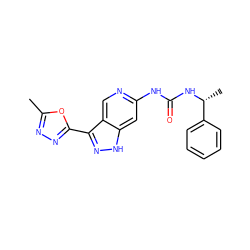 Cc1nnc(-c2n[nH]c3cc(NC(=O)N[C@H](C)c4ccccc4)ncc23)o1 ZINC000261152300