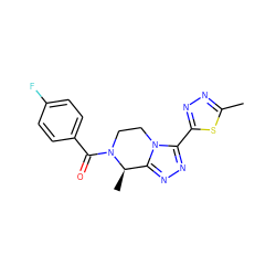 Cc1nnc(-c2nnc3n2CCN(C(=O)c2ccc(F)cc2)[C@@H]3C)s1 ZINC000473128513