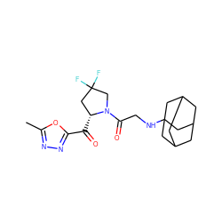 Cc1nnc(C(=O)[C@@H]2CC(F)(F)CN2C(=O)CNC23CC4CC(CC(C4)C2)C3)o1 ZINC000028823385