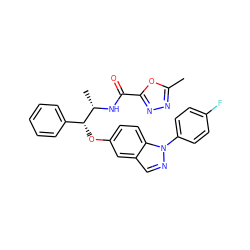 Cc1nnc(C(=O)N[C@@H](C)[C@H](Oc2ccc3c(cnn3-c3ccc(F)cc3)c2)c2ccccc2)o1 ZINC000114676597