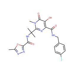 Cc1nnc(C(=O)NC(C)(C)c2nc(C(=O)NCc3ccc(F)cc3)c(O)c(=O)n2C)o1 ZINC000013831130