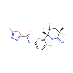 Cc1nnc(C(=O)Nc2ccc(F)c([C@@]3(C)NC(=N)[C@@](C)(F)CC3(F)F)c2)o1 ZINC001772638273