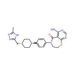 Cc1nnc(C[C@H]2CC[C@H](c3ccc(N4CCOc5ncnc(N)c5C4=O)cc3)CC2)[nH]1 ZINC000261135822