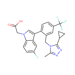 Cc1nnc(C2CC2)n1Cc1cc(C(F)(F)F)ccc1-c1cn(CC(=O)O)c2ccc(F)cc12 ZINC000208604169