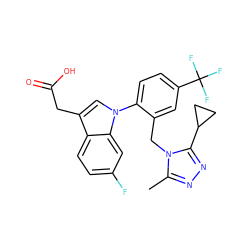 Cc1nnc(C2CC2)n1Cc1cc(C(F)(F)F)ccc1-n1cc(CC(=O)O)c2ccc(F)cc21 ZINC000208757765