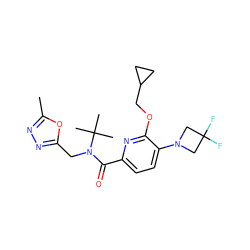 Cc1nnc(CN(C(=O)c2ccc(N3CC(F)(F)C3)c(OCC3CC3)n2)C(C)(C)C)o1 ZINC000146700211