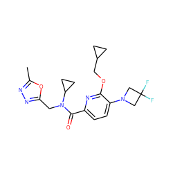 Cc1nnc(CN(C(=O)c2ccc(N3CC(F)(F)C3)c(OCC3CC3)n2)C2CC2)o1 ZINC000146279000