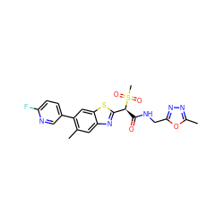 Cc1nnc(CNC(=O)[C@@H](c2nc3cc(C)c(-c4ccc(F)nc4)cc3s2)S(C)(=O)=O)o1 ZINC000144016209