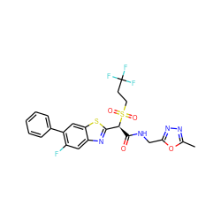 Cc1nnc(CNC(=O)[C@@H](c2nc3cc(F)c(-c4ccccc4)cc3s2)S(=O)(=O)CCC(F)(F)F)o1 ZINC000145481997